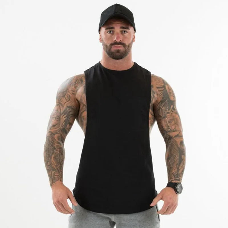 Plain Bodybuilding Clothing Fitness Mens Flow Cut Off T-shirts Dropped Armholes Gym Tank Tops Workout Sleeveless Vest Tanktop