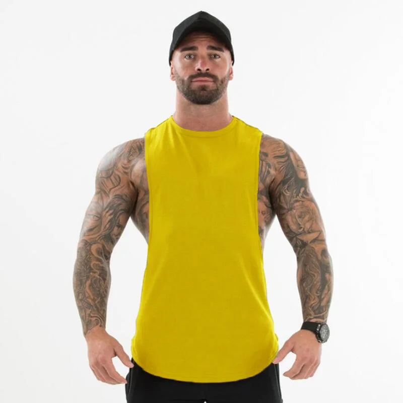 Plain Bodybuilding Clothing Fitness Mens Flow Cut Off T-shirts Dropped Armholes Gym Tank Tops Workout Sleeveless Vest Tanktop