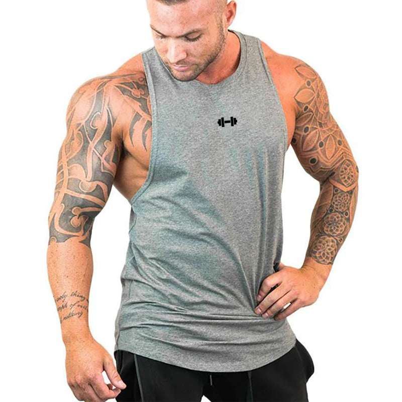 Gym Bodybuilding Fitness Muscle Clothing Summer Cotton Breathable Loose Tank Tops Mens Casual Sport Sleeveless Workout T-Shirts