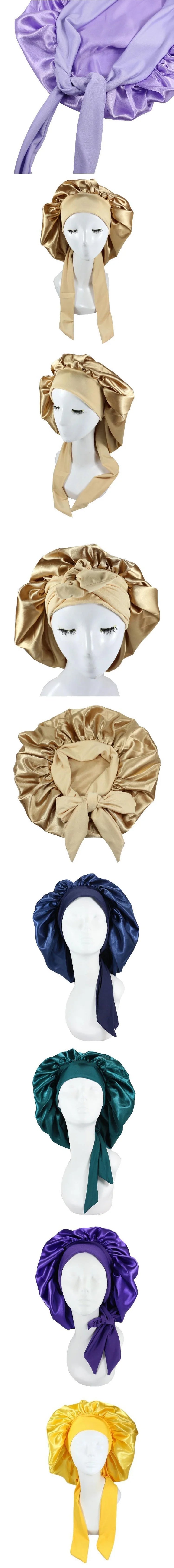 Bonnets Silk Satin Hat Hair Night Satin Bonnet Satin Hat To Sleep Bonnets for Women Cap Beanie Curly Braid Hair DM04