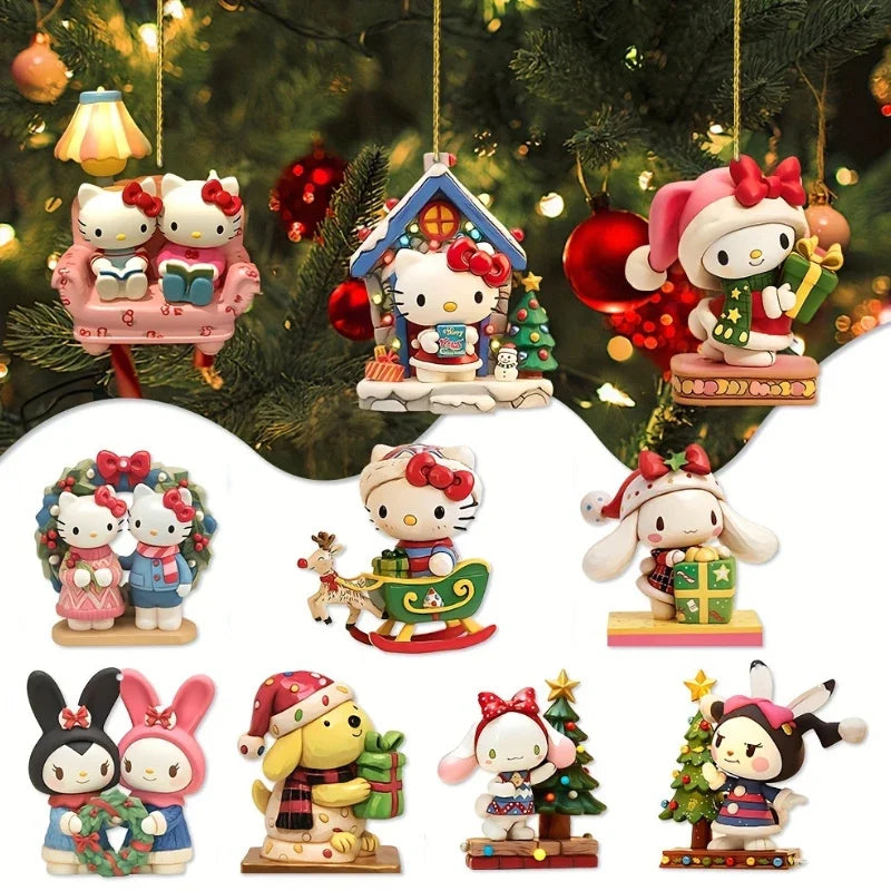1/6/10PCS Christmas Sanrio Theme 2D Acrylic Pendant HelloKitty Cinnamoroll Kuromi Christmas Tree Decoration Pendant
