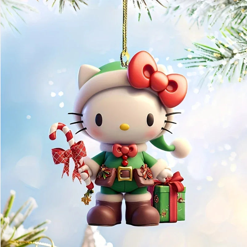 1/6/10PCS Christmas Sanrio Theme 2D Acrylic Pendant HelloKitty Cinnamoroll Kuromi Christmas Tree Decoration Pendant