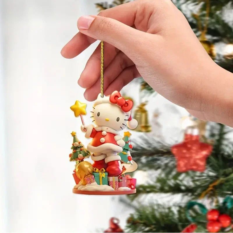 1/6/10PCS Christmas Sanrio Theme 2D Acrylic Pendant HelloKitty Cinnamoroll Kuromi Christmas Tree Decoration Pendant