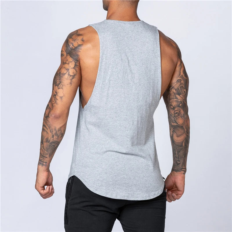 Mens Gym Clothing Summer Fitness Cotton Tank Top Men Jogging Bodybuilding Sleeveless Shirt Breathable O-Neck Running Muscle Vest