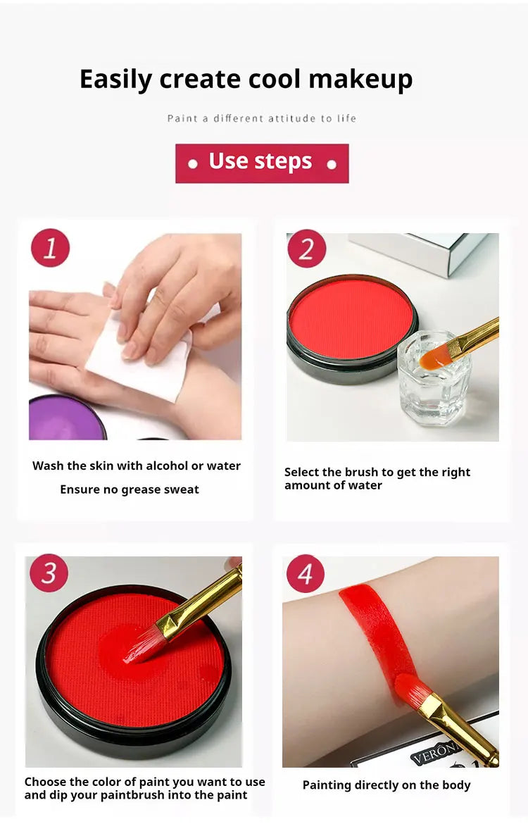 Water-Based Body Paint,Non-Toxic, Vibrant Colors, Easy Wash Off for Face & Skin, Safe for Kids & Adults,Party & Halloween Makeup