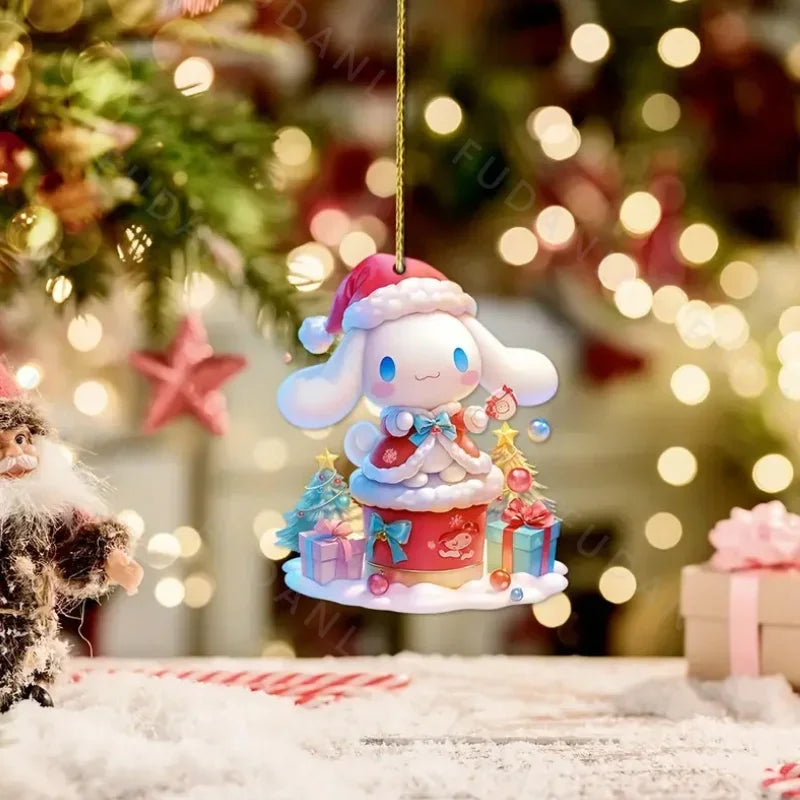 1/6/10PCS Christmas Sanrio Theme 2D Acrylic Pendant HelloKitty Cinnamoroll Kuromi Christmas Tree Decoration Pendant